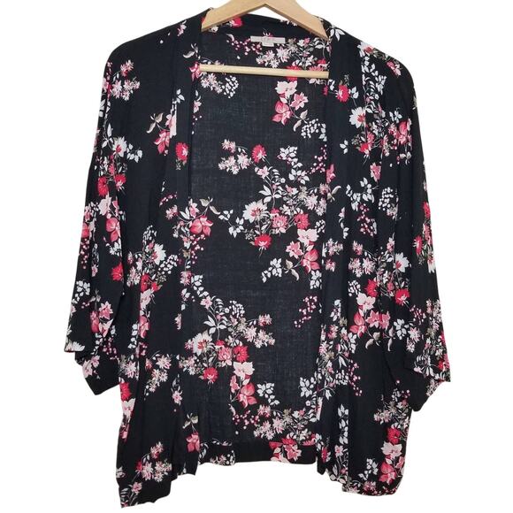 LOFT Dark Floral Kimono Size XS S Black Red Pink Bohemian Feminine Coquette Fun - Picture 1 of 6